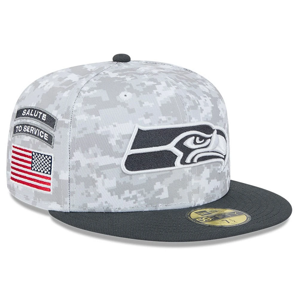 Men's New Era Arctic Camo/Graphite Seattle Seahawks 2024 Salute To Service 59FIFTY Fitted Hat