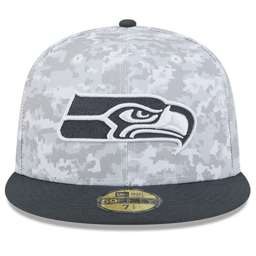 Men's New Era Arctic Camo/Graphite Seattle Seahawks 2024 Salute To Service 59FIFTY Fitted Hat