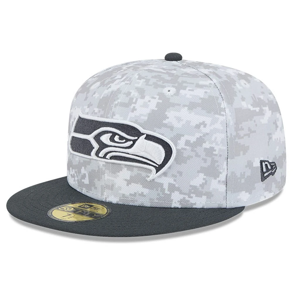 Men's New Era Arctic Camo/Graphite Seattle Seahawks 2024 Salute To Service 59FIFTY Fitted Hat