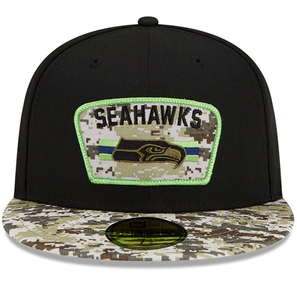 Men's New Era Black/Camo Seattle Seahawks 2021 Salute To Service 59FIFTY Fitted Hat