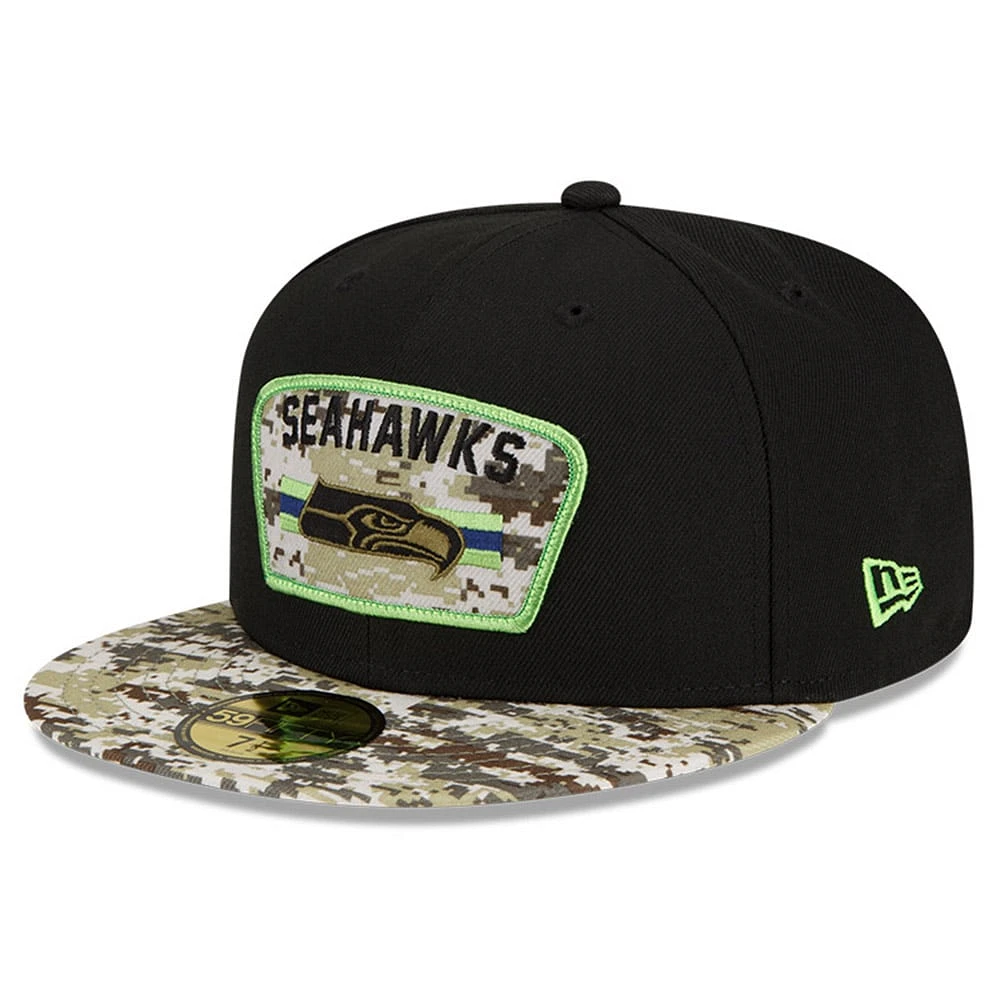 Men's New Era Black/Camo Seattle Seahawks 2021 Salute To Service 59FIFTY Fitted Hat