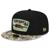 Men's New Era Black/Camo Seattle Seahawks 2021 Salute To Service 59FIFTY Fitted Hat