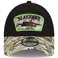 Casquette New Era Seattle Seahawks 2021 Salute To Service pour homme, noir/camouflage - Casquette réglable Snapback Trucker 9FORTY