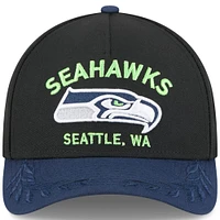 Men's New Era Black/College Navy Seattle Seahawks 2025 NFL Draft 9FORTY A-Frame M-Crown Adjustable Hat