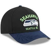 Men's New Era Black/College Navy Seattle Seahawks 2025 NFL Draft 9FORTY A-Frame M-Crown Adjustable Hat