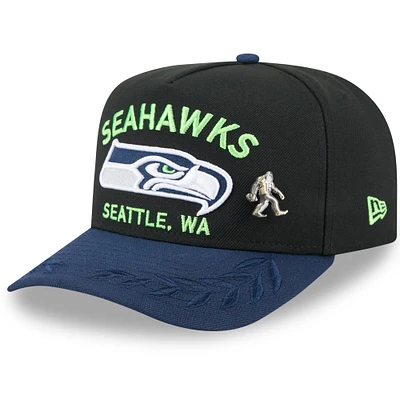 Men's New Era Black/College Navy Seattle Seahawks 2025 NFL Draft On Stage A-Frame 59FIFTY Fitted Hat