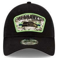 Men's New Era Black Seattle Seahawks 2021 Salute To Service Trucker 9TWENTY Adjustable Hat