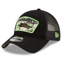 Men's New Era Black Seattle Seahawks 2021 Salute To Service Trucker 9TWENTY Adjustable Hat