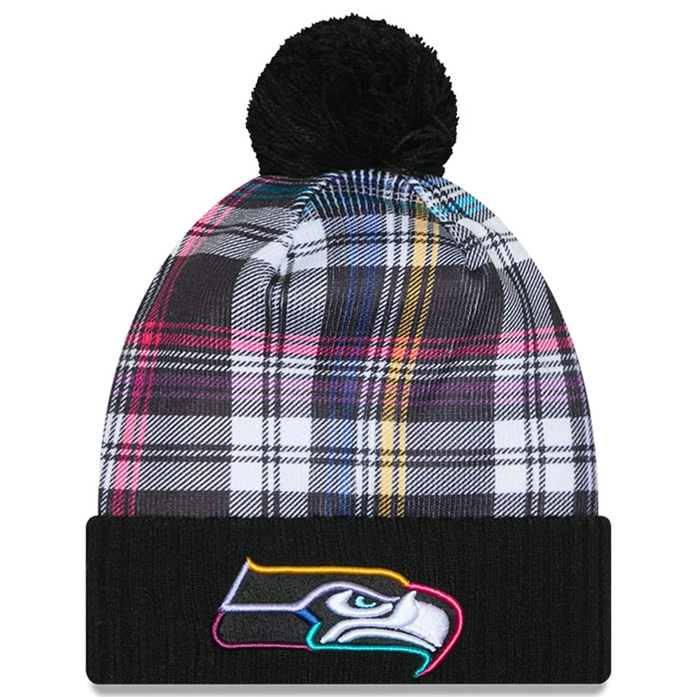 Bonnet en tricot à revers avec pompon NFL Crucial Catch 2024 Seattle Seahawks New Era noir pour homme