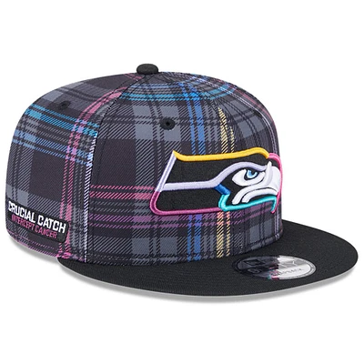 Men's New Era Black Seattle Seahawks 2024 NFL Crucial Catch Plaid 9FIFTY Snapback Hat