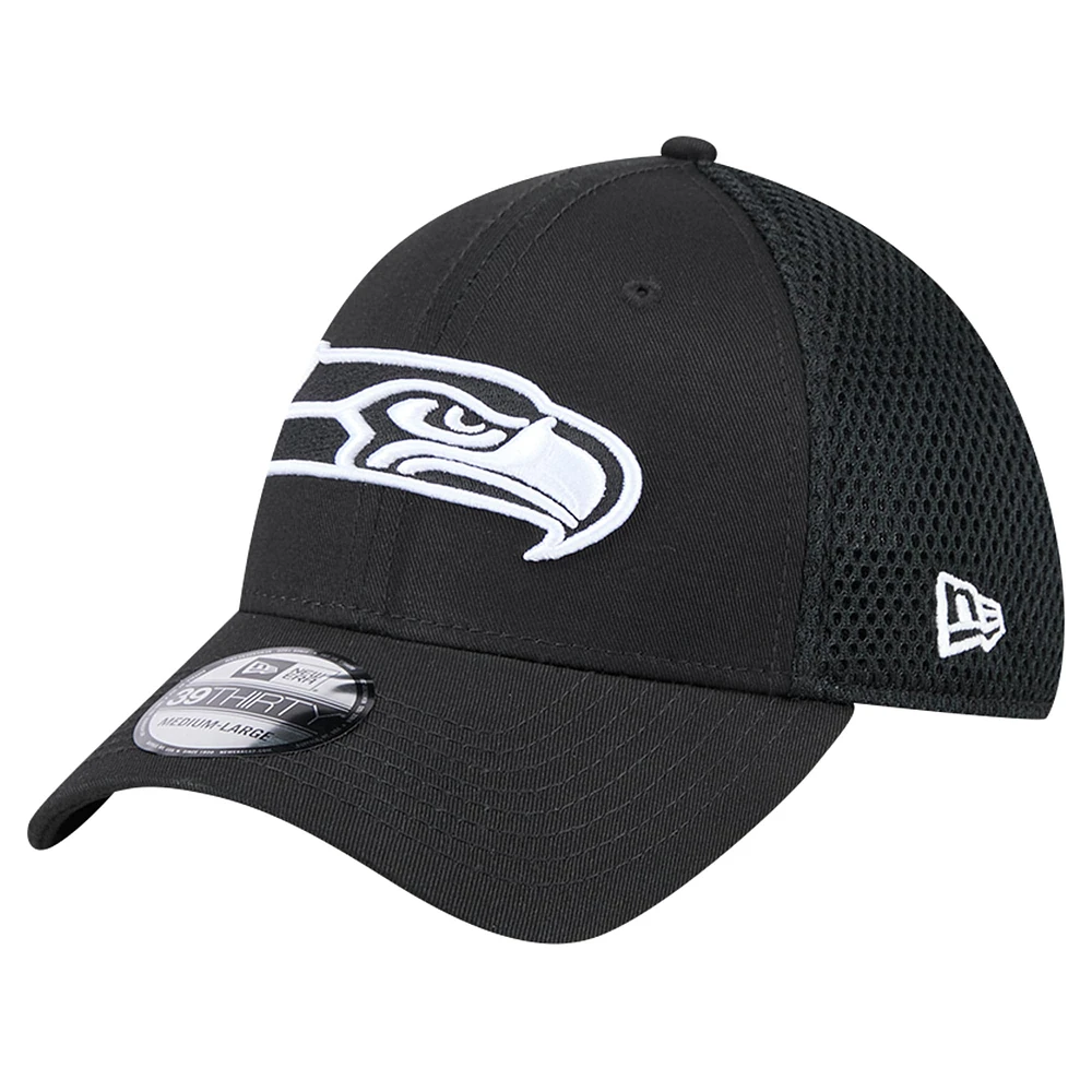 Casquette flexible 39THIRTY des Seattle Seahawks New Era noire pour hommes