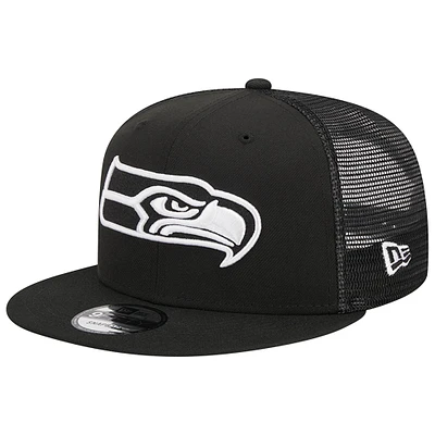 Casquette à visière plate noire New Era Seattle Seahawks Main Trucker 9FIFTY pour homme Casquette à visière plate noire New Era Seattle Seahawks Main Trucker 9FIFTY pour homme