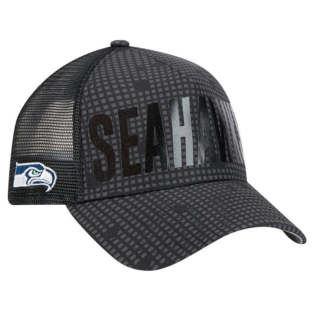 Casquette ajustable 9FORTY pour homme New Era Seattle Seahawks Midnight Ink Tonal Text A-Frame Trucker noire