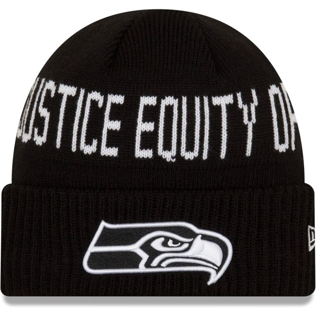 Bonnet en tricot à revers pour homme Seattle Seahawks de justice sociale New Era, noir