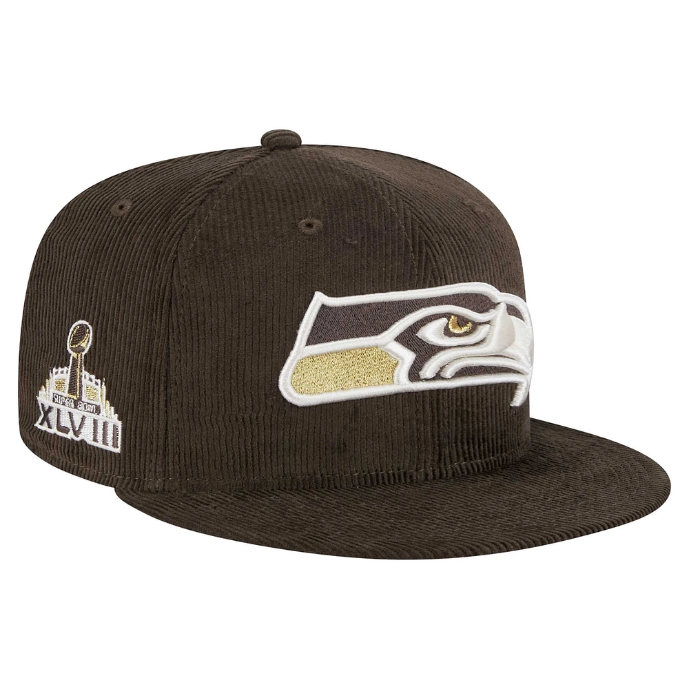 Casquette ajustée 59FIFTY Choco Cord marron Seattle Seahawks de New Era pour homme