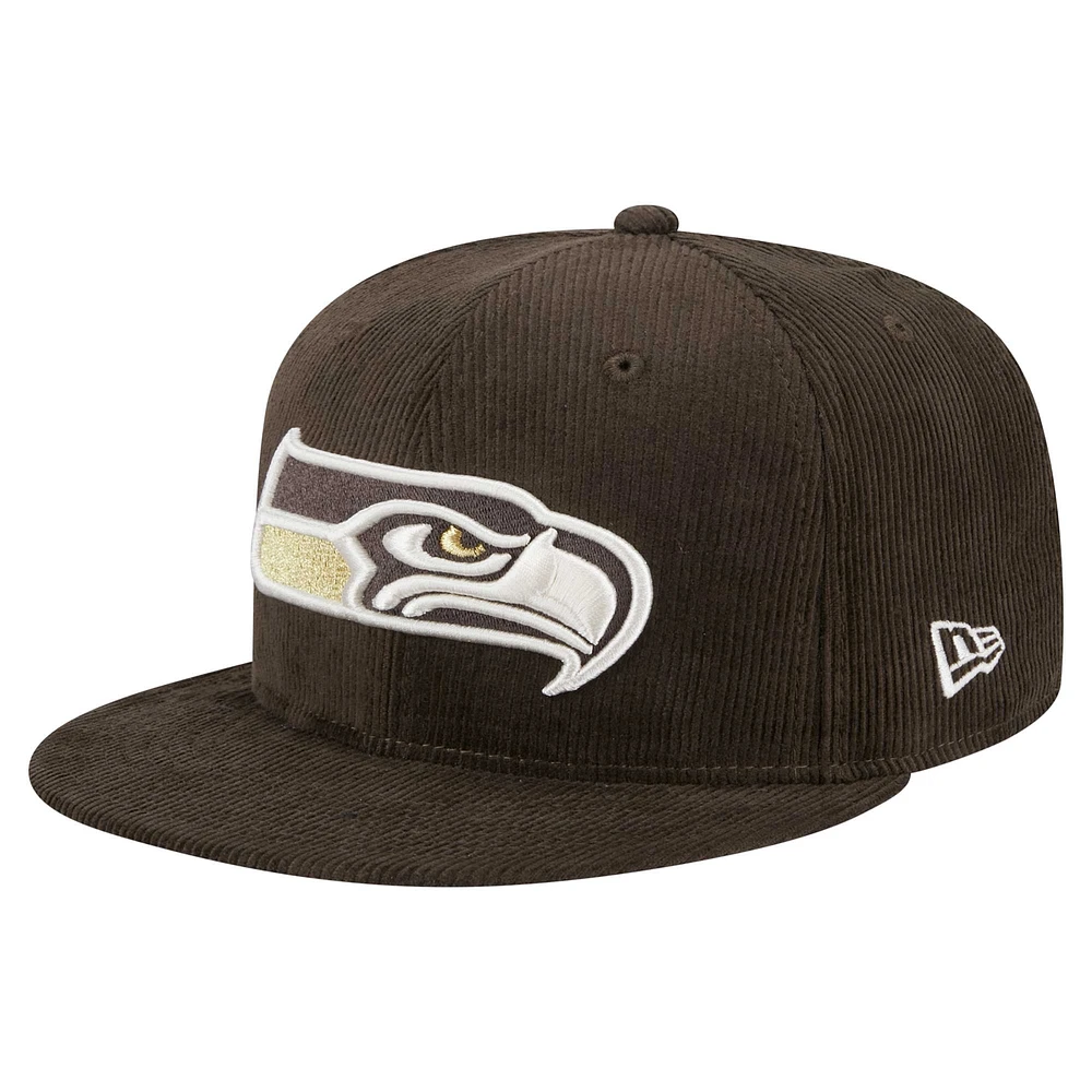 Casquette ajustée 59FIFTY Choco Cord marron Seattle Seahawks de New Era pour homme