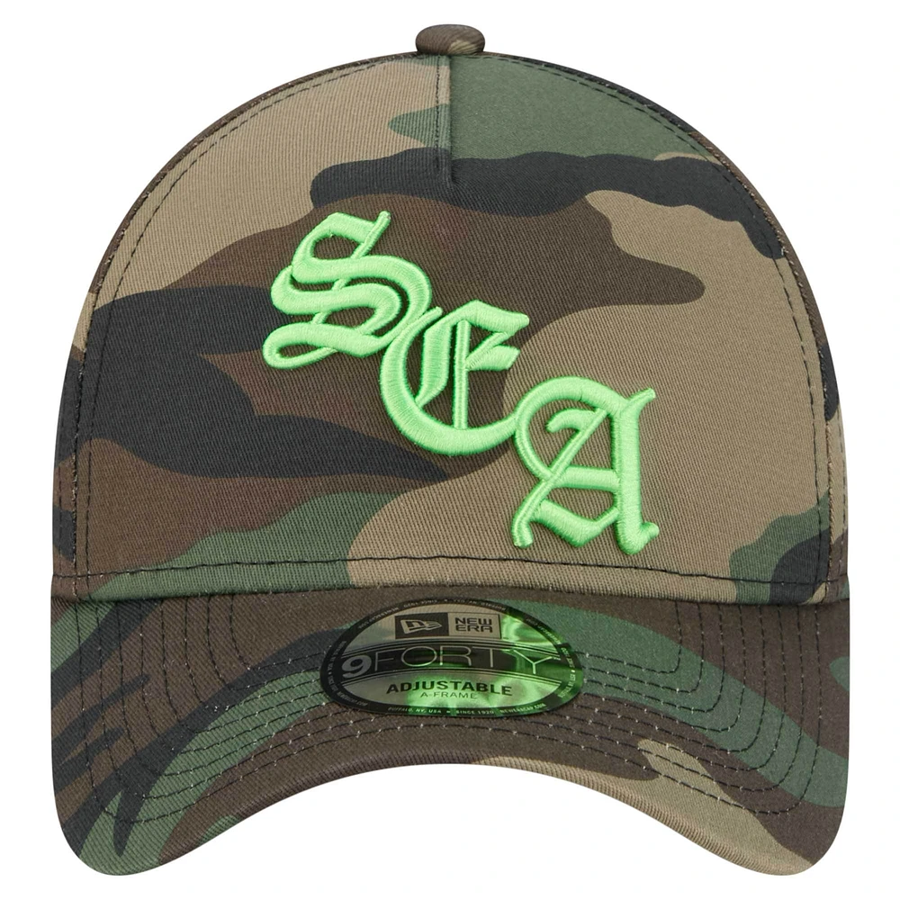 Men's New Era Camo Seattle Seahawks Mystic Camo A-Frame 9FORTY Adjustable Hat