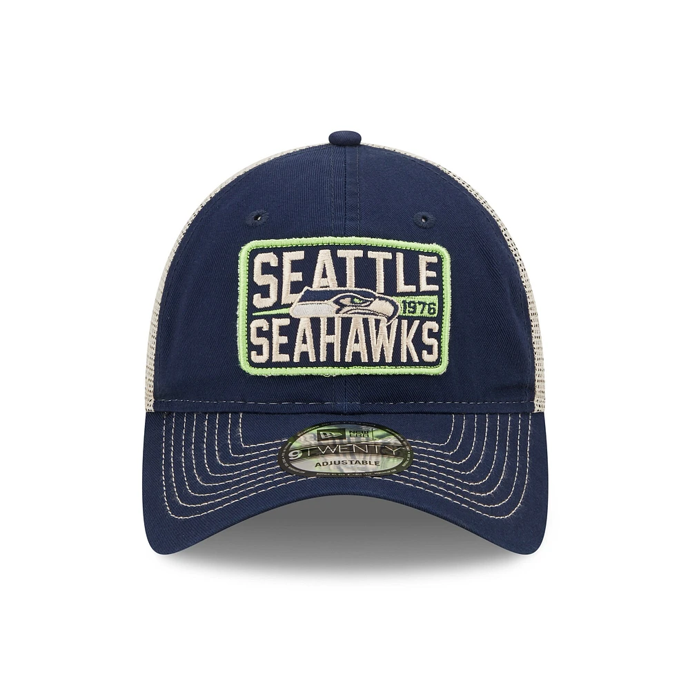 Men's New Era College Navy/Natural Seattle Seahawks  Devoted Trucker 9TWENTY Snapback Hat