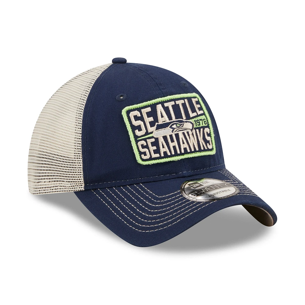 Men's New Era College Navy/Natural Seattle Seahawks  Devoted Trucker 9TWENTY Snapback Hat