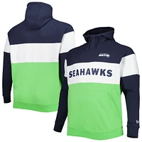 Sweat à capuche raglan New Era College bleu marine/vert fluo Seattle Seahawks Big & Tall Current Team en molleton