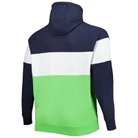 Sweat à capuche raglan New Era College bleu marine/vert fluo Seattle Seahawks Big & Tall Current Team en molleton