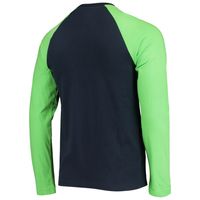 Men's New Era College Navy/Neon Green Seattle Seahawks League Raglan Long Sleeve T-Shirt