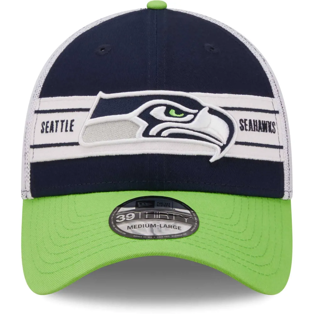 Casquette 39THIRTY pour homme New Era College Navy/Neon Green Seahawks Team Banded - flex