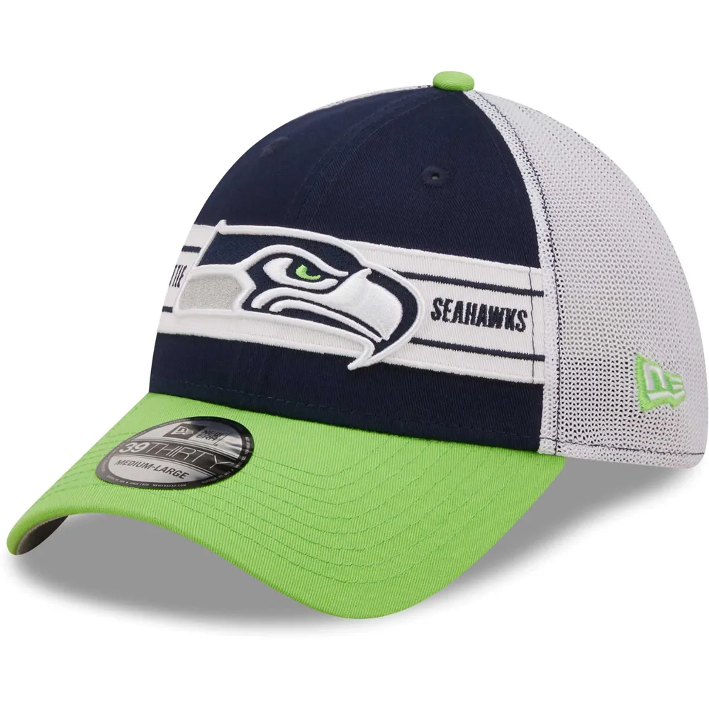 Casquette 39THIRTY pour homme New Era College Navy/Neon Green Seahawks Team Banded - flex