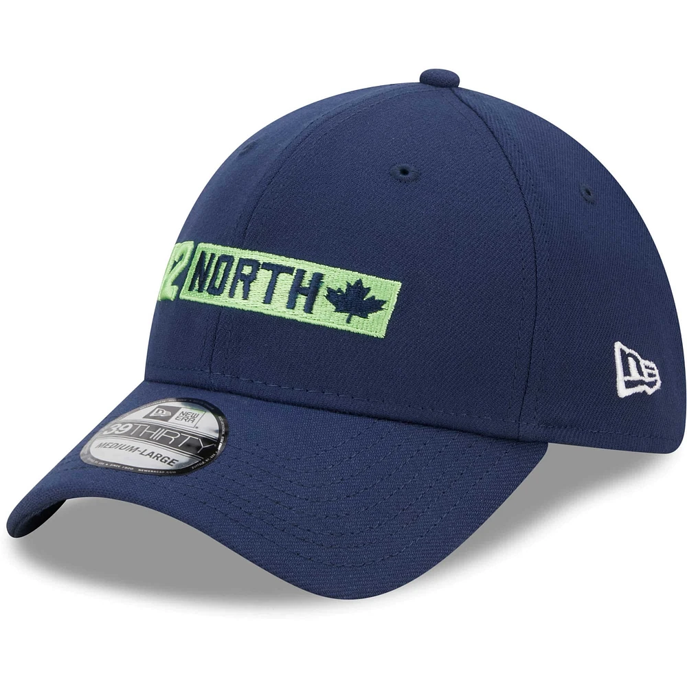 Casquette 39THIRTY Flex New Era College Navy Seattle Seahawks 12 North Collection pour homme