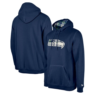 Men's New Era College Navy Seattle Seahawks 3rd Down Plaid Pullover Hoodie