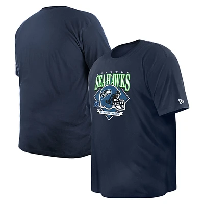 T-shirt New Era College Navy Seattle Seahawks pour hommes avec casque grand et haut Historic Mark