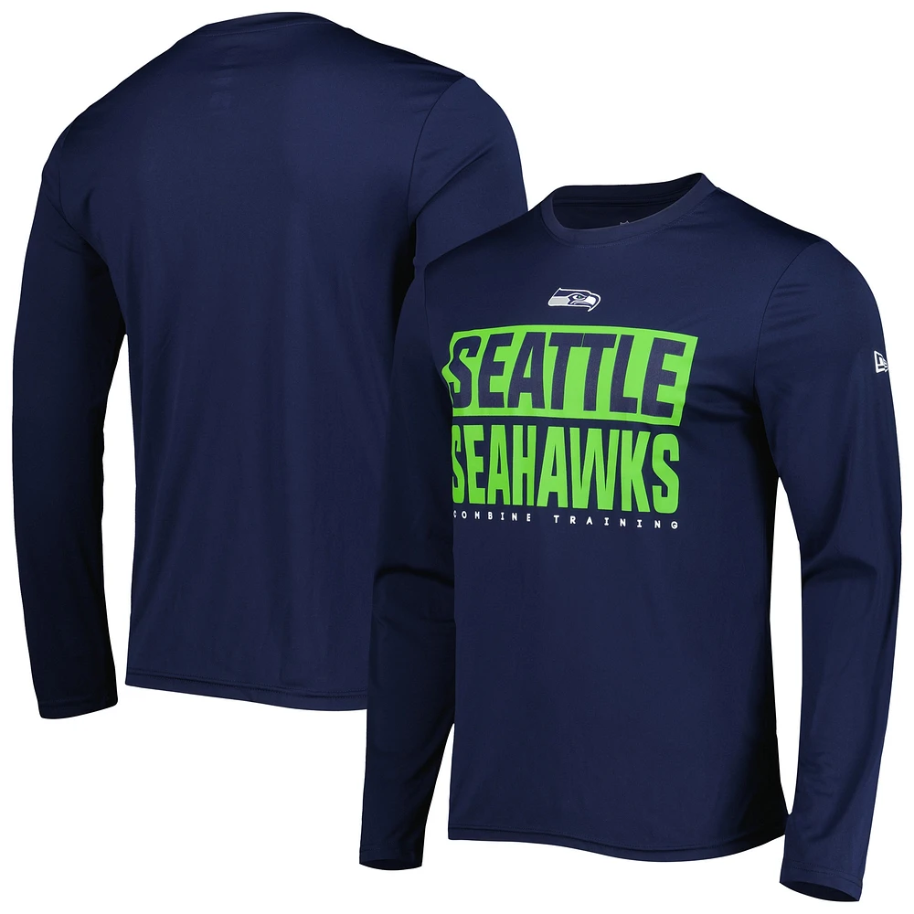 T-shirt à manches longues New Era College Navy Seattle Seahawks Combine Authentic Offsides pour homme