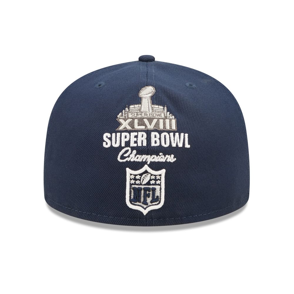 Men's New Era College Navy Seattle Seahawks Crown Super Bowl XLVIII Champions 59FIFTY Fitted Hat