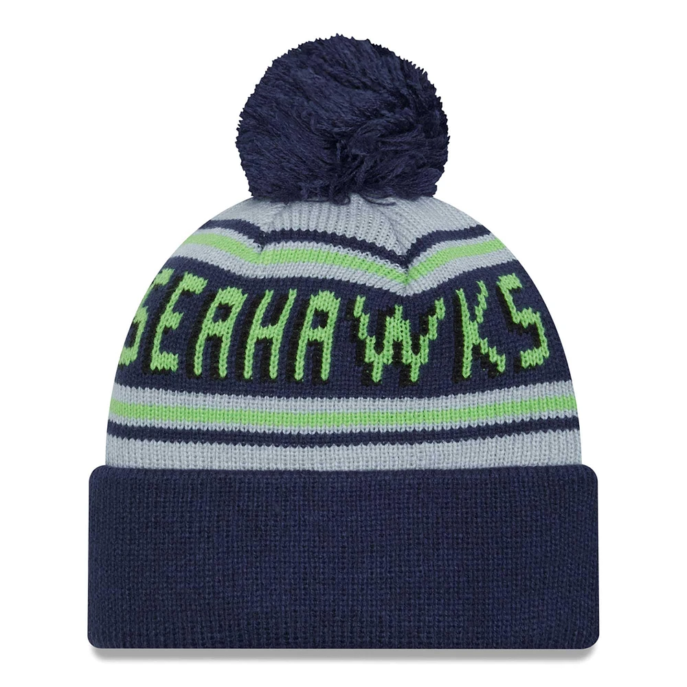 Men's New Era College Navy Seattle Seahawks Main Cuffed Knit Hat with Pom