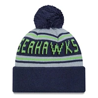 Men's New Era College Navy Seattle Seahawks Main Cuffed Knit Hat with Pom