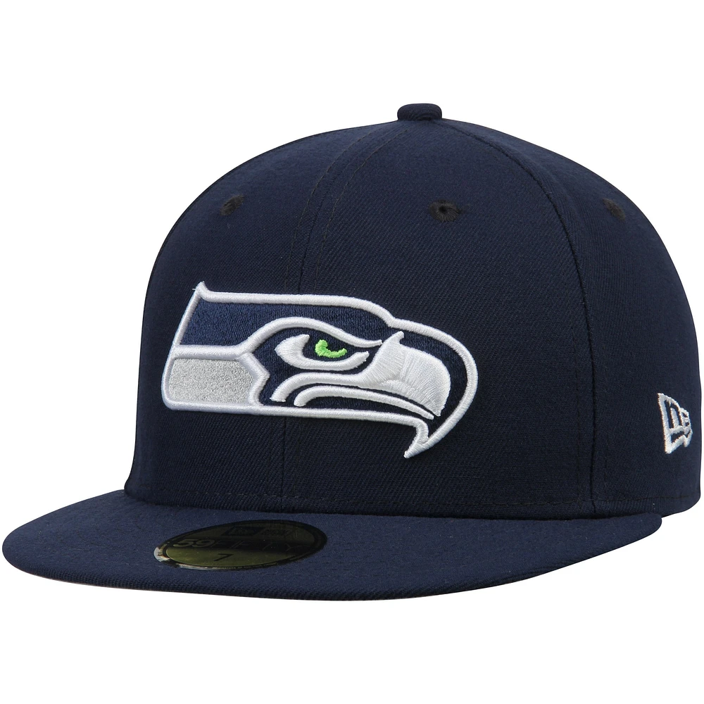 Casquette ajustée New Era College Navy Seattle Seahawks Omaha 59FIFTY pour homme