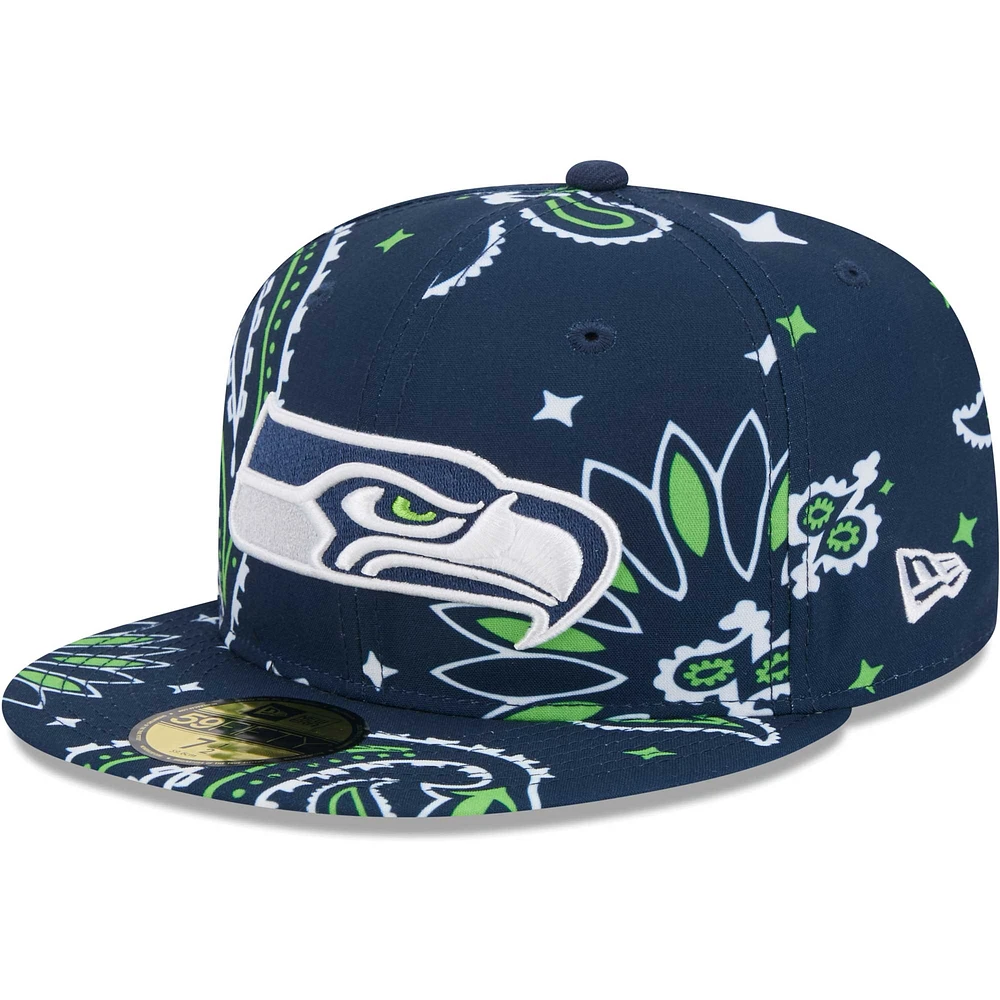 Men's New Era College Navy Seattle Seahawks Paisley 59FIFTY Fitted Hat