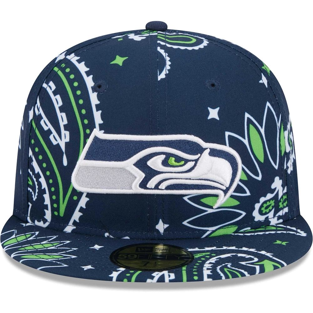 Men's New Era College Navy Seattle Seahawks Paisley 59FIFTY Fitted Hat