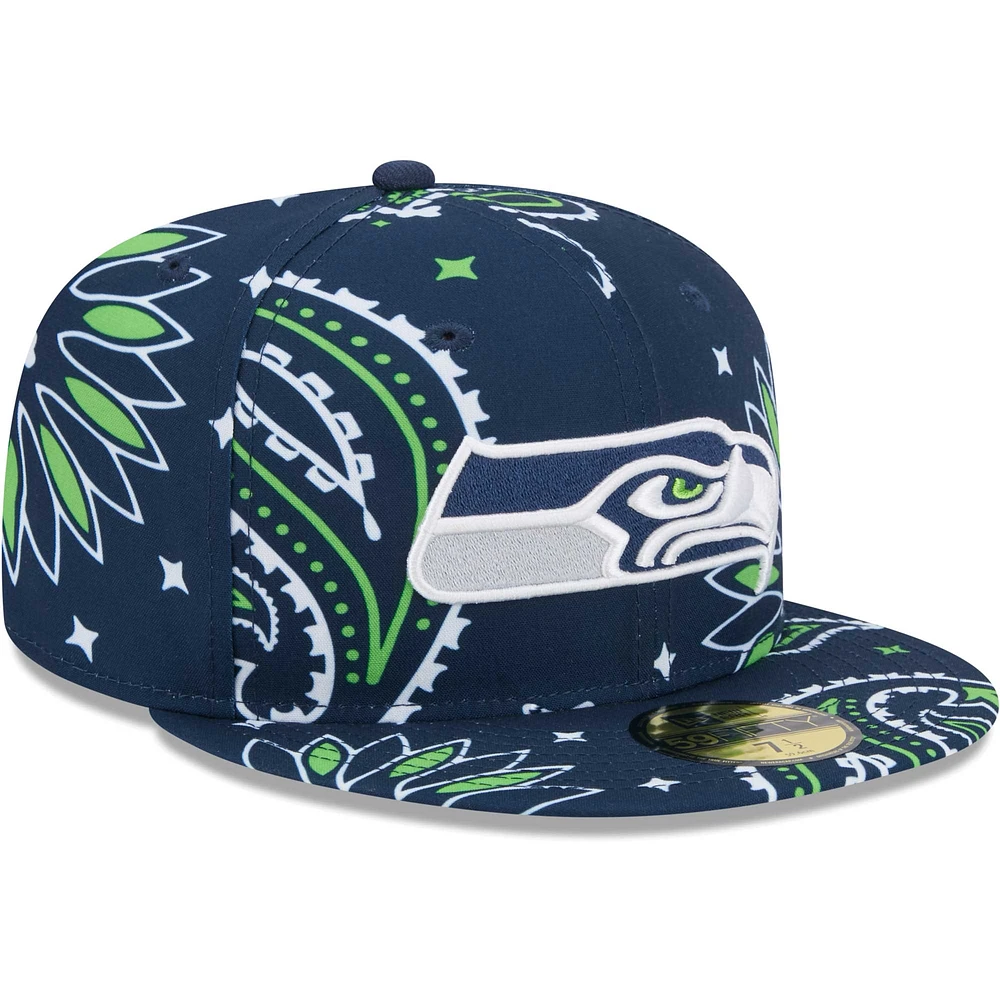 Men's New Era College Navy Seattle Seahawks Paisley 59FIFTY Fitted Hat