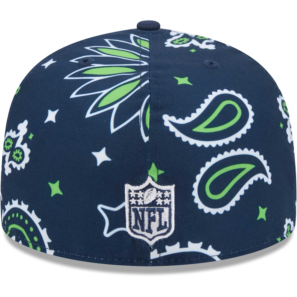 Men's New Era College Navy Seattle Seahawks Paisley 59FIFTY Fitted Hat