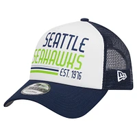 Men's New Era /College Navy Seattle Seahawks Stacked A-Frame Trucker 9FORTY Adjustable Hat