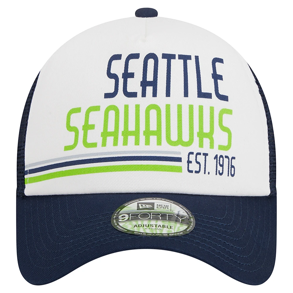 Men's New Era /College Navy Seattle Seahawks Stacked A-Frame Trucker 9FORTY Adjustable Hat