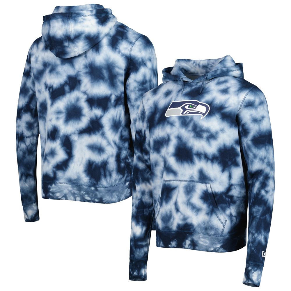 Men's New Era College Navy Seattle Seahawks Team Tie-Dye Pullover Hoodie