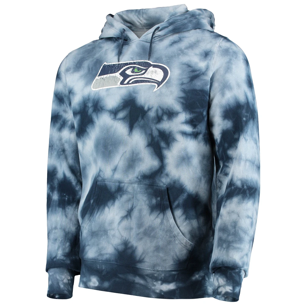 Men's New Era College Navy Seattle Seahawks Tie-Dye Pullover Hoodie