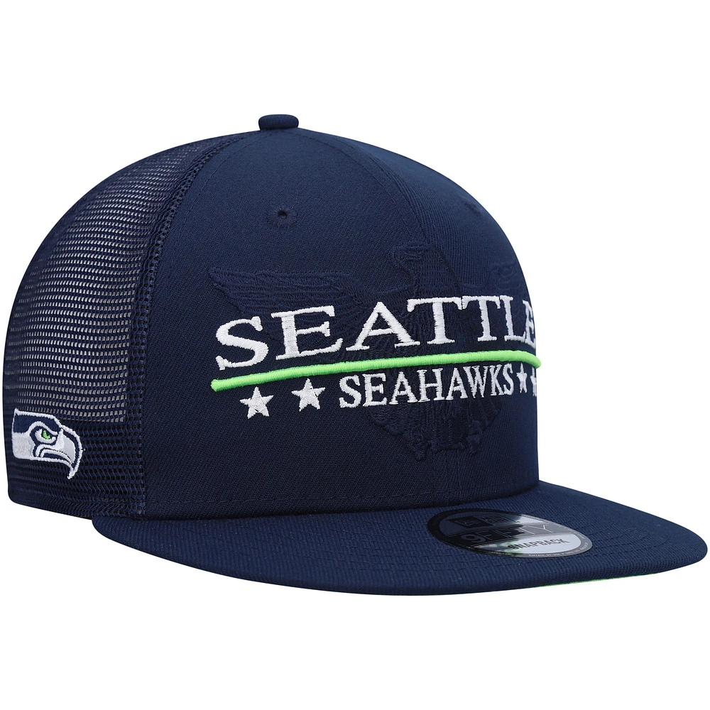 Casquette Snapback 9FIFTY Seattle Seahawks Totem New Era College Navy pour homme