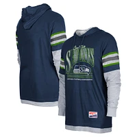 T-shirt à capuche manches longues Twofer pour homme New Era College Navy Seattle Seahawks