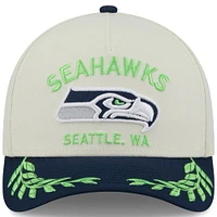 Casquette ajustable New Era 9FORTY A-Frame M-Crown pour homme, couleur crème/bleu marine universitaire, des Seattle Seahawks, draft NFL 2025