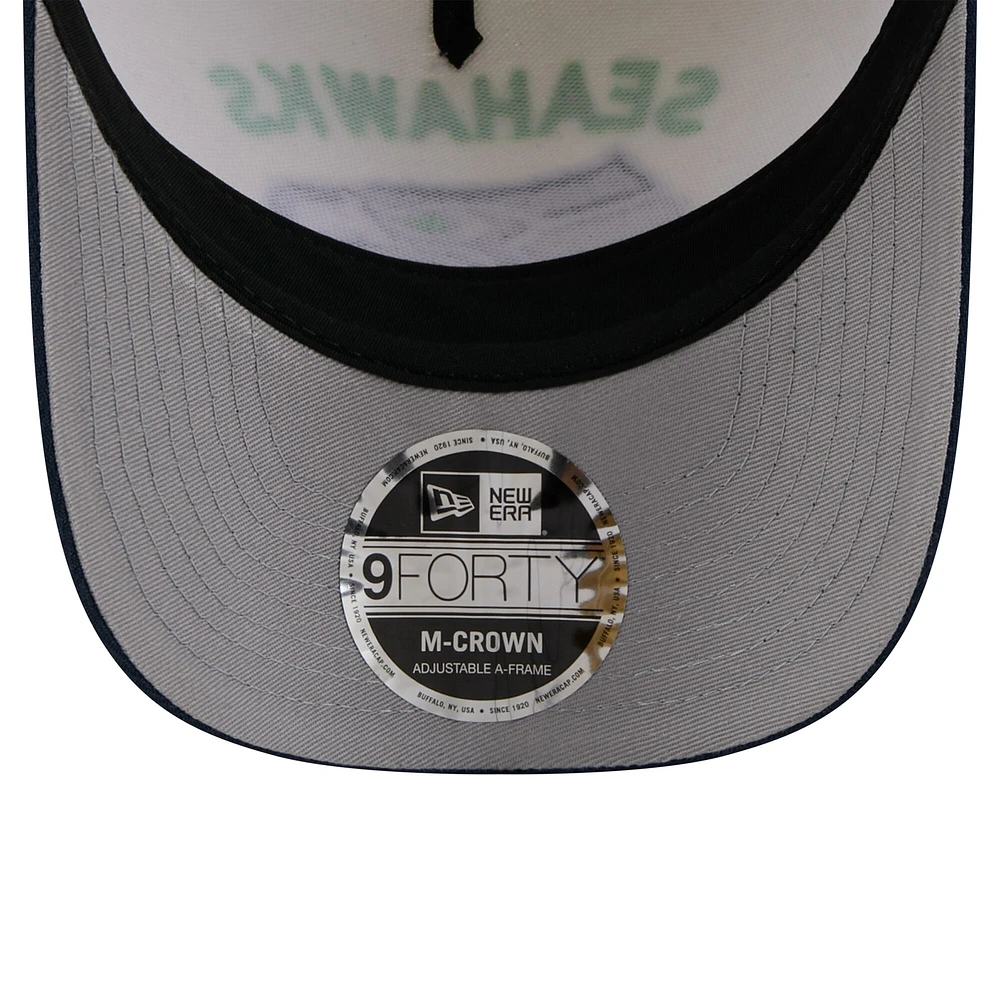 Casquette ajustable New Era 9FORTY A-Frame M-Crown pour homme, couleur crème/bleu marine universitaire, des Seattle Seahawks, draft NFL 2025