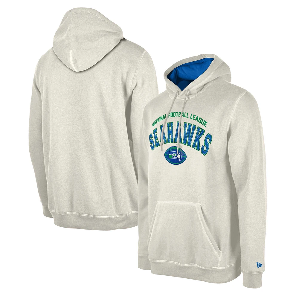 Men's New Era Cream Seattle Seahawks Historic 3rd Down Pullover Hoodie