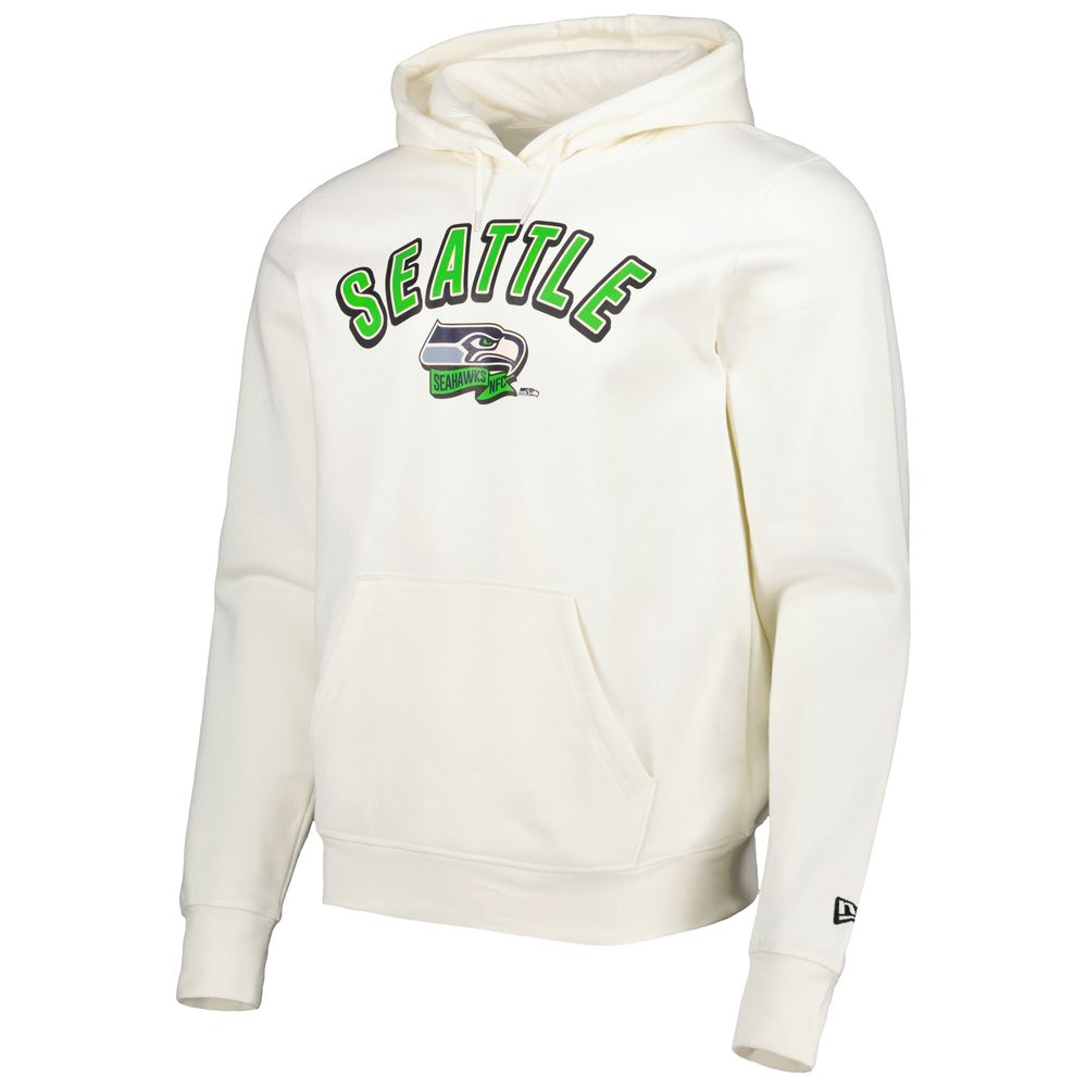 Men's New Era Cream Seattle Seahawks Sideline Chrome Pullover Hoodie